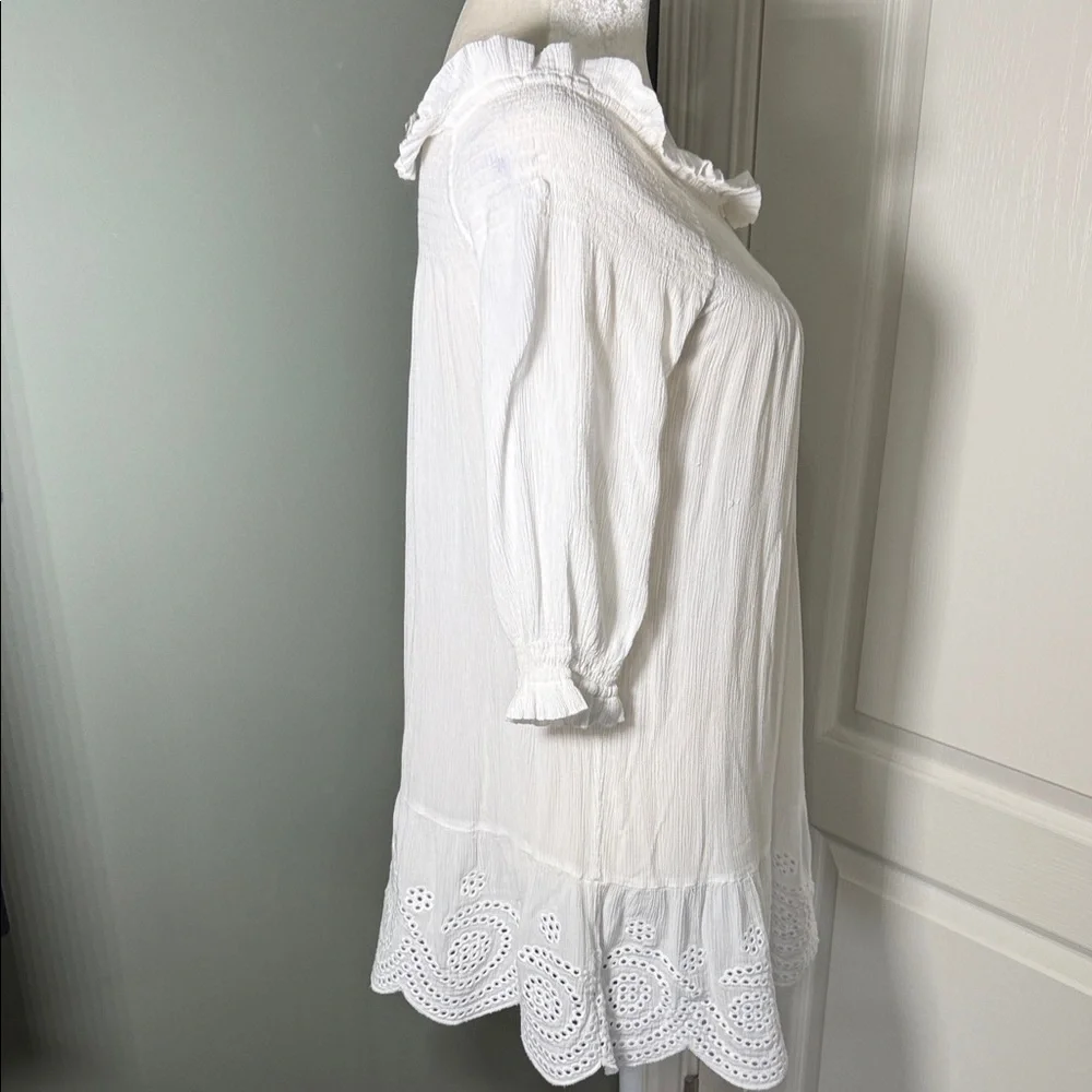 Tory Burch White Gauze Tunic Dress Off Shoulder Eyelet Hem Size S